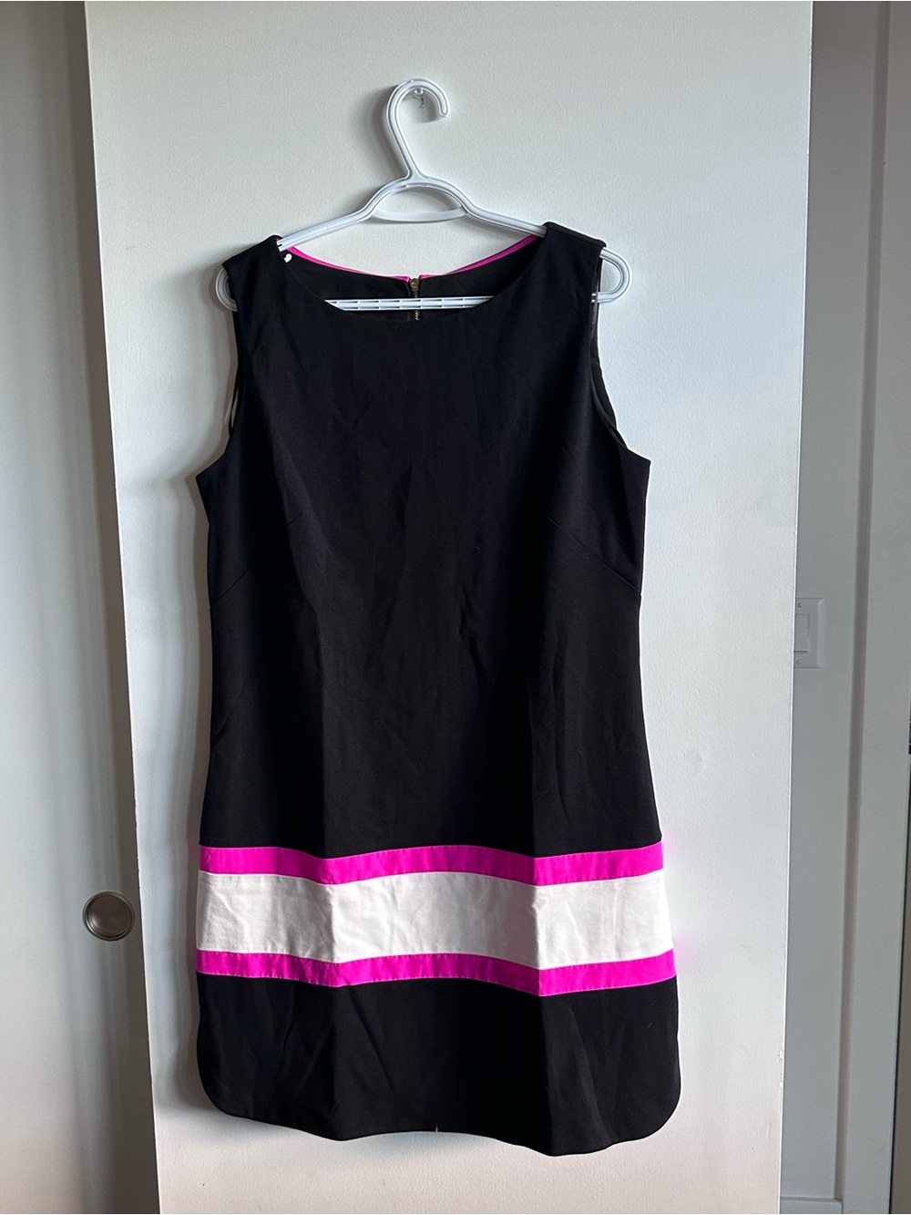 Cute Unbranded Black Shift Dress with Pink and White Stripe No Size Tag